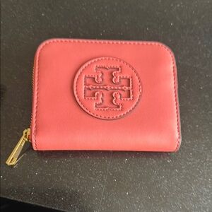Tory Burch Red Key Card Holder Leather Zipper